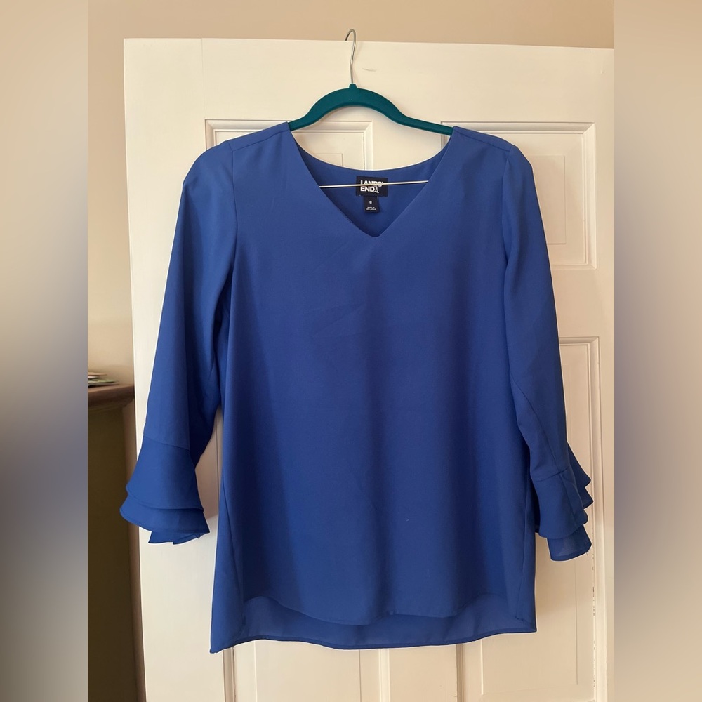 Lands end royal blue ruffled blouse